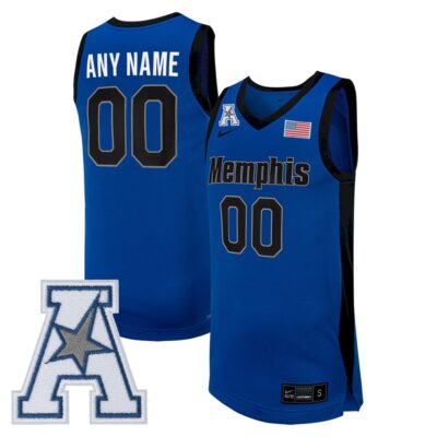 Custom Memphis Tigers Basketball Royal Blue Away Jersey w/ AAC Patch - All Stitched