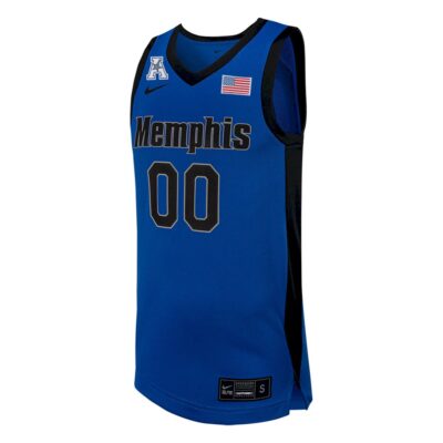 Alternative view of Custom Memphis Tigers Basketball Royal Blue Away Jersey w/ AAC Patch - All Stitched