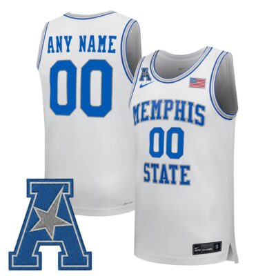 Custom Memphis Tigers Basketball White Throwback Home Jersey w/ AAC Patch - All Stitched