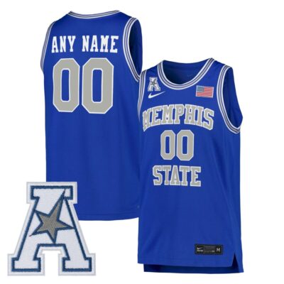 Custom Memphis Tigers Basketball Royal Blue Throwback Away Jersey w/ AAC Patch - All Stitched