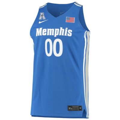 Alternative view of Custom Memphis Tigers Basketball Royal Blue Jersey w/ AAC Patch - All Stitched
