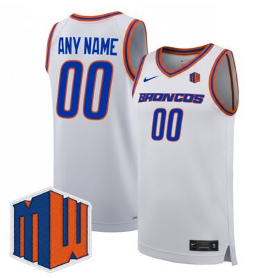 Custom Boise State Broncos Basketball 2025/26 White Alternate Jersey w/ MW Patch - All Stitched