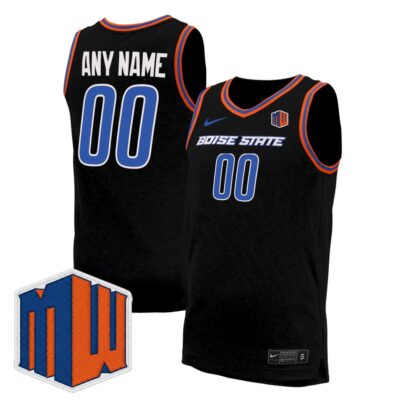 Custom Boise State Broncos Basketball 2023/24 Black Alternate Jersey w/ MW Patch - All Stitched
