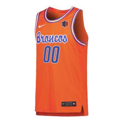 Alternative view of Custom Boise State Broncos Basketball Orange Retro Throwback Jersey w/ MW Patch - All Stitched