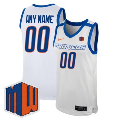 Custom Boise State Broncos Basketball White Retro Throwback Jersey w/ MW Patch - All Stitched