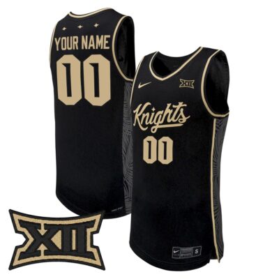 Custom UCF Knights Basketball Black Away Jersey w/ XII Patch - All Stitched