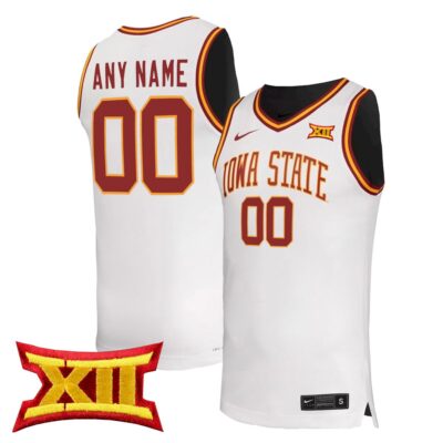 Custom Iowa State Cyclones Basketball White Home Jersey w/ XII Patch - All Stitched