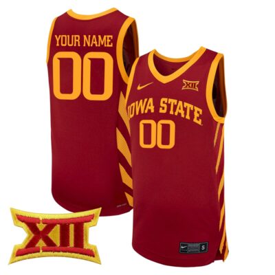 Custom Iowa State Cyclones Basketball Cardinal Away Jersey w/ XII Patch - All Stitched