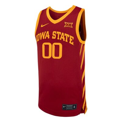 Alternative view of Custom Iowa State Cyclones Basketball Cardinal Away Jersey w/ XII Patch - All Stitched