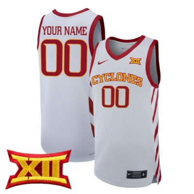 Custom Iowa State Cyclones Basketball White Alternate Jersey w/ XII Patch - All Stitched