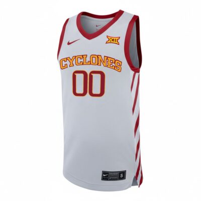 Alternative view of Custom Iowa State Cyclones Basketball White Alternate Jersey w/ XII Patch - All Stitched
