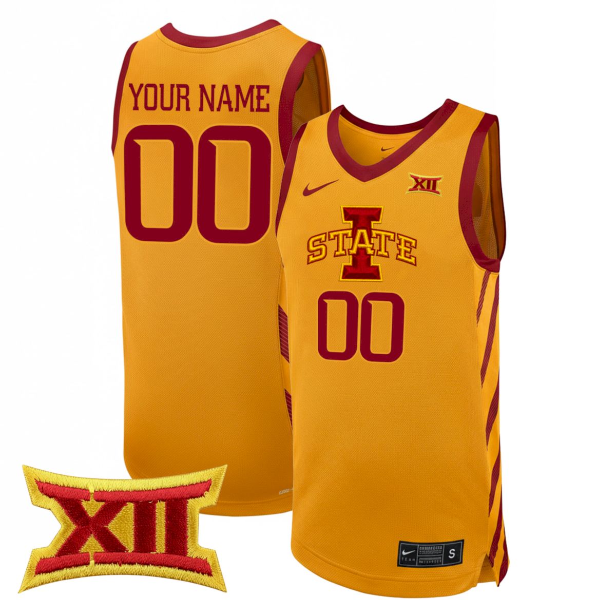Custom Iowa State Cyclones Basketball Gold Alternate Jersey w/ XII Patch - All Stitched