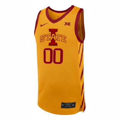 Alternative view of Custom Iowa State Cyclones Basketball Gold Alternate Jersey w/ XII Patch - All Stitched