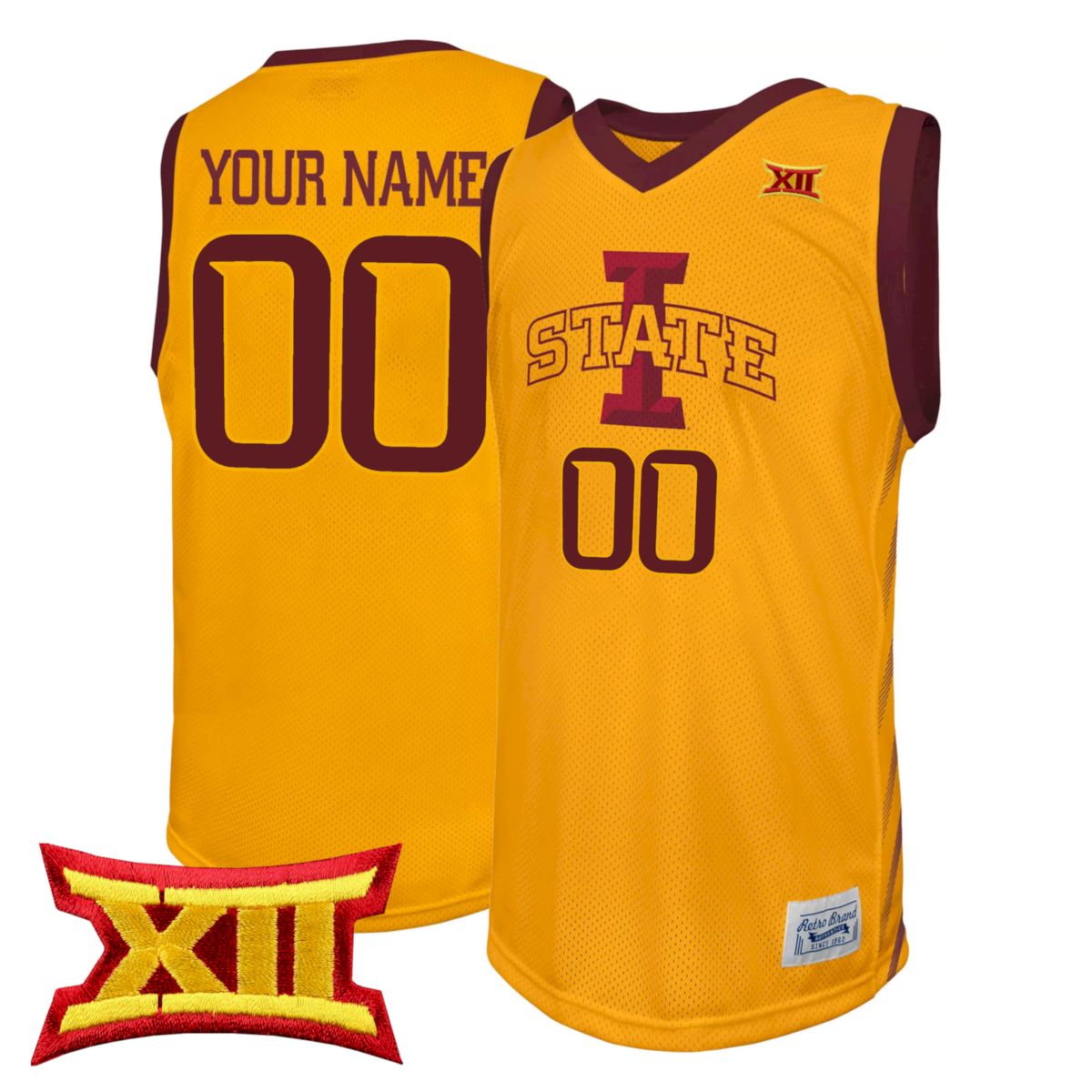 Custom Iowa State Cyclones Basketball Gold Retro Throwback Jersey w/ XII Patch - All Stitched
