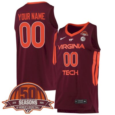 Custom Virginia Tech Hokies Basketball 50th Anniversary Maroon Away Jersey - All Stitched