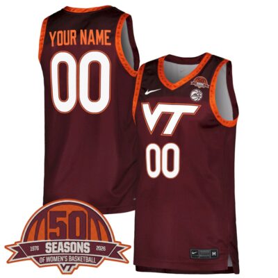 Custom Virginia Tech Hokies Basketball 50th Anniversary Maroon Jersey - All Stitched