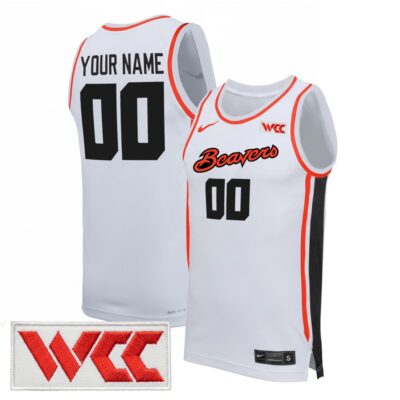Custom Oregon State Beavers Basketball White Home Jersey w/ WCC Patch - All Stitched