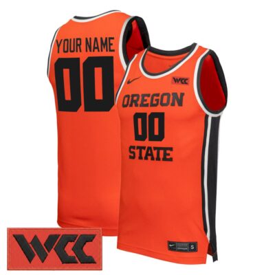 Custom Oregon State Beavers Basketball Orange Away Jersey w/ WCC Patch - All Stitched