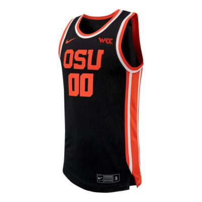 Alternative view of Custom Oregon State Beavers Basketball Black Alternate Jersey w/ WCC Patch - All Stitched