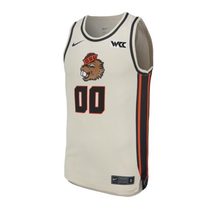 Alternative view of Custom Oregon State Beavers Basketball Natural Home Alternate Jersey w/ WCC Patch - All Stitched