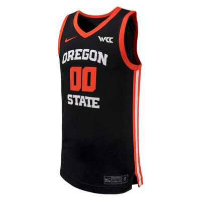 Alternative view of Custom Oregon State Beavers Basketball Black Alumni Jersey w/ WCC Patch - All Stitched
