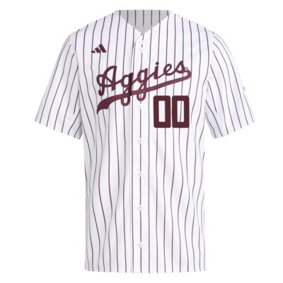 Alternative view of Custom Texas A&M Aggies Baseball White Pinstripe Home Jersey - All Stitched