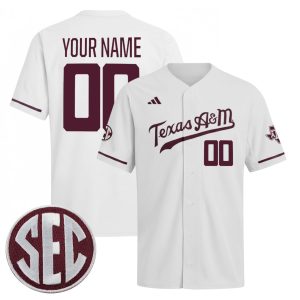 Custom Texas A&M Aggies Baseball White Jersey w/ SEC Patch - All Stitched