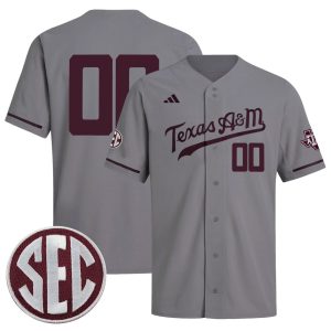 Custom Texas A&M Aggies Baseball Grey Jersey w/ SEC Patch - All Stitched