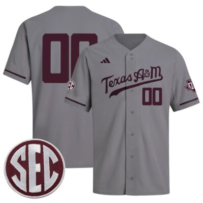 Custom Texas A&M Aggies Baseball Grey Jersey w/ SEC Patch - All Stitched