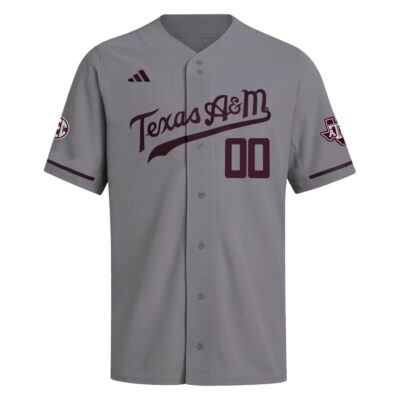 Alternative view of Custom Texas A&M Aggies Baseball Grey Jersey w/ SEC Patch - All Stitched