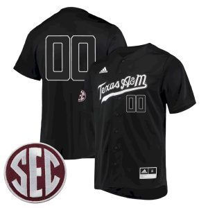 Custom Texas A&M Aggies Baseball Black Jersey w/ SEC Patch - All Stitched