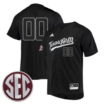 Custom Texas A&M Aggies Baseball Black Jersey w/ SEC Patch - All Stitched
