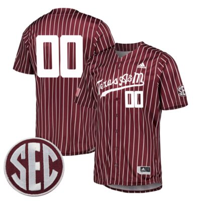Custom Texas A&M Aggies Baseball Maroon Pinstripe Jersey w/ SEC Patch - All Stitched
