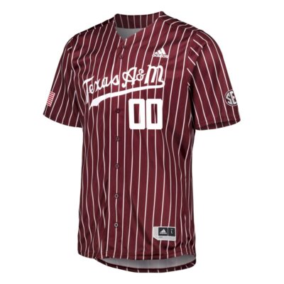 Alternative view of Custom Texas A&M Aggies Baseball Maroon Pinstripe Jersey w/ SEC Patch - All Stitched