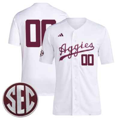 Custom Texas A&M Aggies Baseball White Home Jersey w/ SEC Patch - All Stitched