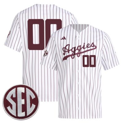 Custom Texas A&M Aggies Baseball White Pinstripe Home Jersey w/ SEC Patch - All Stitched