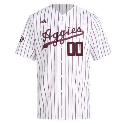 Alternative view of Custom Texas A&M Aggies Baseball White Pinstripe Home Jersey w/ SEC Patch - All Stitched
