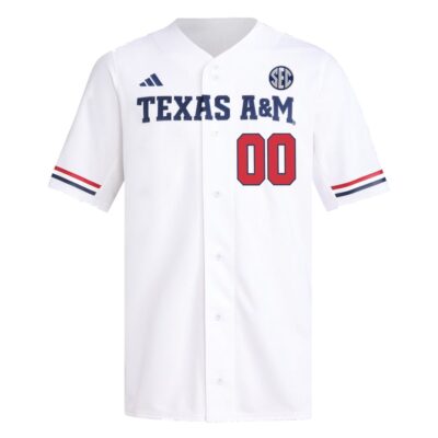 Alternative view of Custom Texas A&M Aggies Baseball White Away Jersey w/ SEC Patch - All Stitched