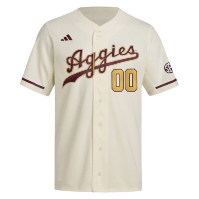 Alternative view of Custom Texas A&M Aggies Baseball Cream Away Jersey w/ SEC Patch - All Stitched