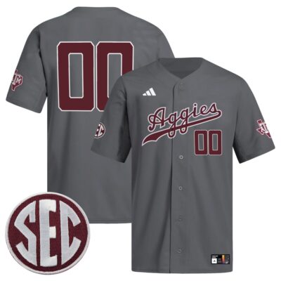 Custom Texas A&M Aggies Baseball Grey Alternate Jersey w/ SEC Patch - All Stitched