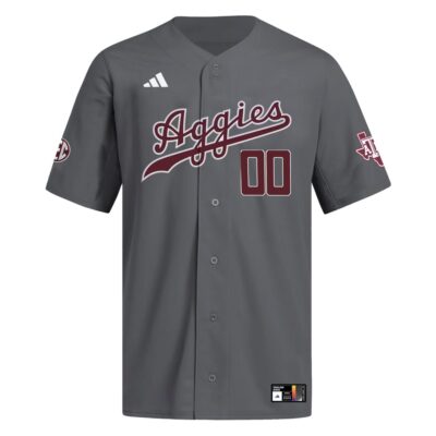 Alternative view of Custom Texas A&M Aggies Baseball Grey Alternate Jersey w/ SEC Patch - All Stitched