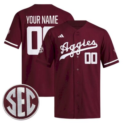 Custom Texas A&M Aggies Baseball Maroon Alternate Jersey w/ SEC Patch - All Stitched