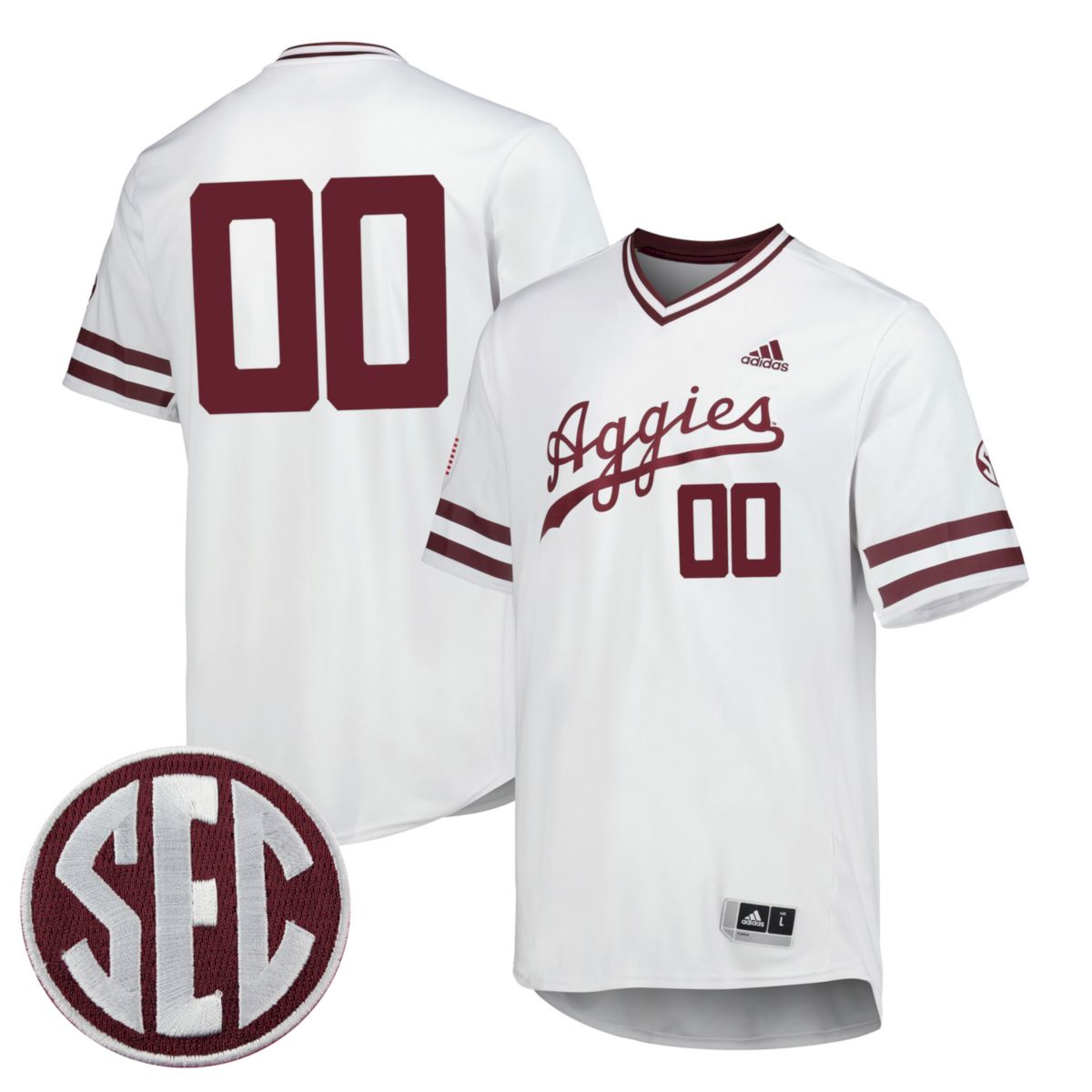 Custom Texas A&M Aggies Baseball White Script Jersey w/ SEC Patch - All Stitched