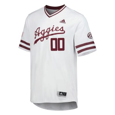Alternative view of Custom Texas A&M Aggies Baseball White Script Jersey w/ SEC Patch - All Stitched