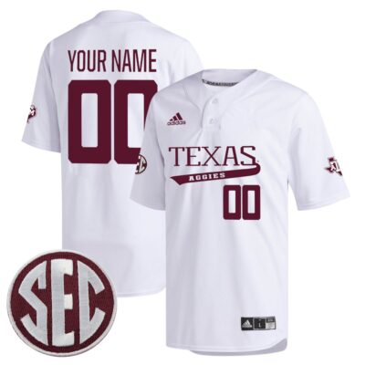 Custom Texas A&M Aggies Baseball White Sweep Jersey w/ SEC Patch - All Stitched