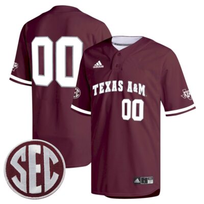 Custom Texas A&M Aggies Baseball Maroon Arch Jersey w/ SEC Patch - All Stitched