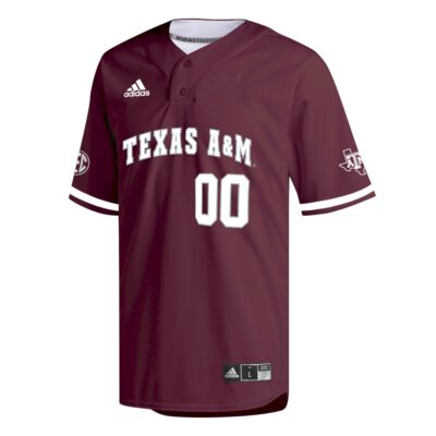 Alternative view of Custom Texas A&M Aggies Baseball Maroon Arch Jersey w/ SEC Patch - All Stitched