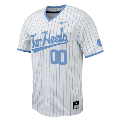 Alternative view of Custom North Carolina Tar Heels Baseball White Away Jersey - All Stitched