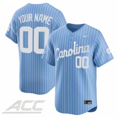 Custom North Carolina Tar Heels Baseball Carolina Blue Pinstripe Home Limited Jersey w/ ACC Patch - All Stitched