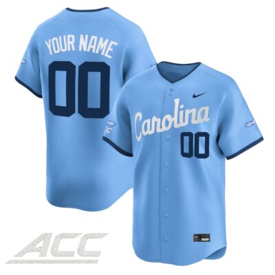 Custom North Carolina Tar Heels Baseball Carolina Blue Home Limited Jersey w/ ACC Patch - All Stitched